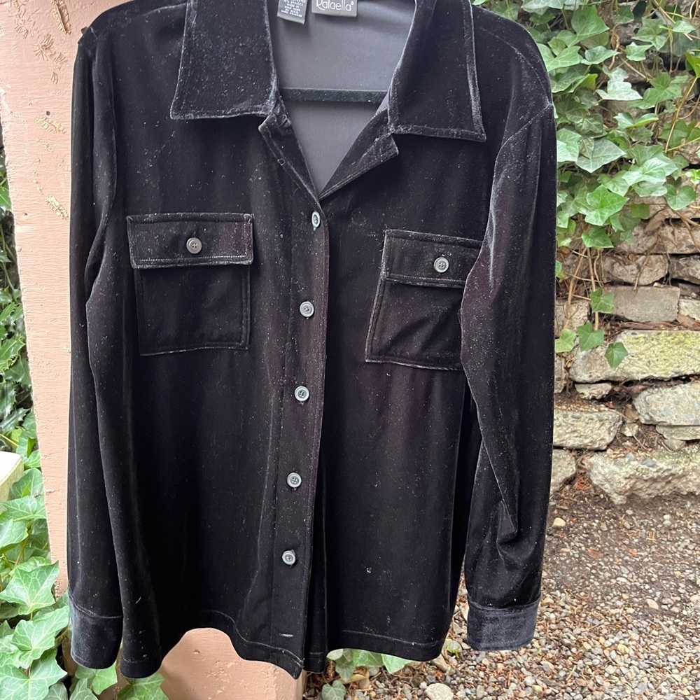 Black Velvet Button-Up Shirt
